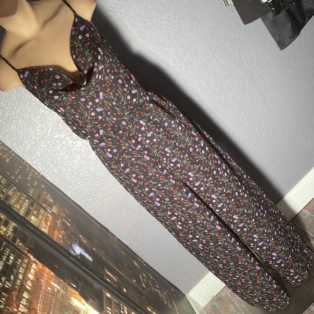 FREE PEOPLE / J.O.A. - sheer floral ties jumpsuit w top/shorts lining, zip - L